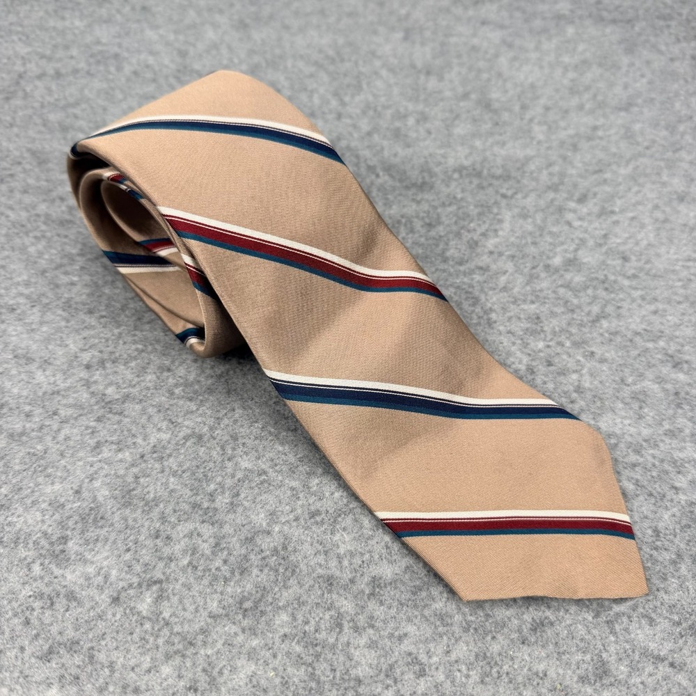 Christian Dior Monsieur Silk Tie Beige Blue Red Striped Made in USA 55in